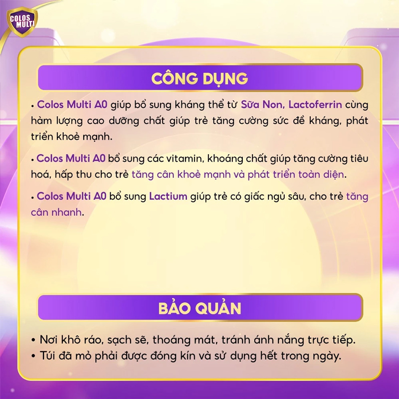 Công dụng của sữa non Colos Multi A0 Mini