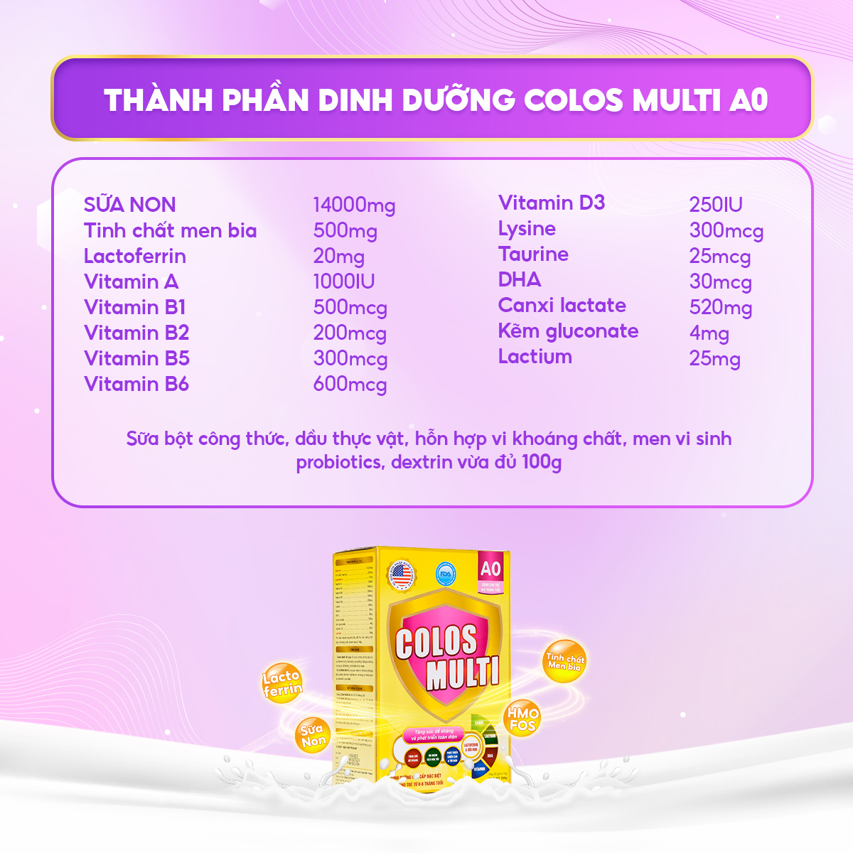 Sữa non Colos Multi A0 dành cho trẻ sơ sinh 0-6 tháng tuổi