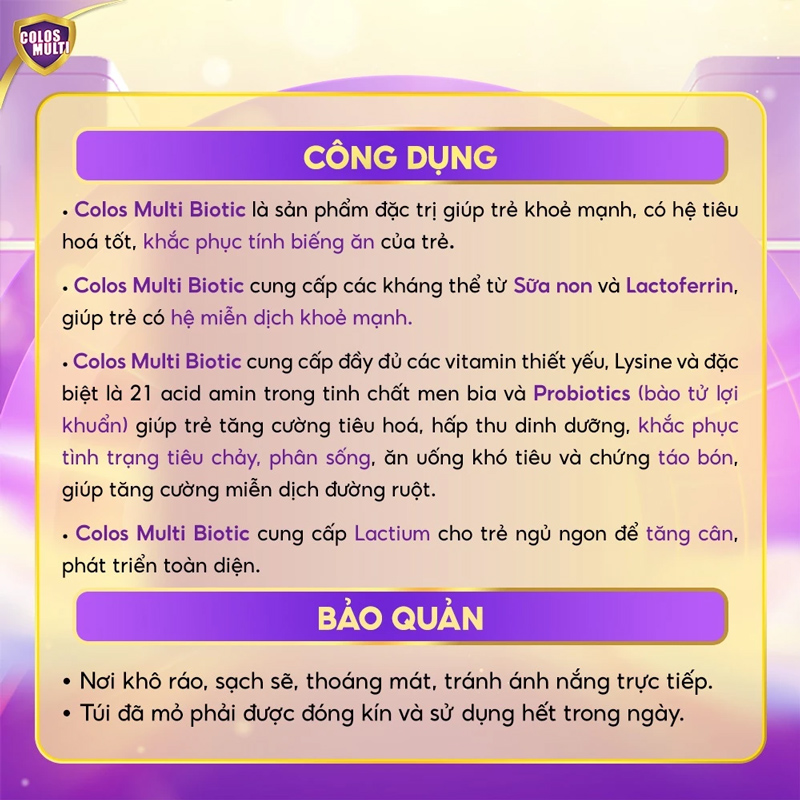 Công dụng sữa non Colos Multi Biotic Mini