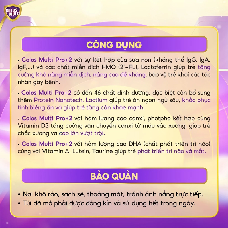 Công dụng của sữa Colos Multi Pro+2 Mini