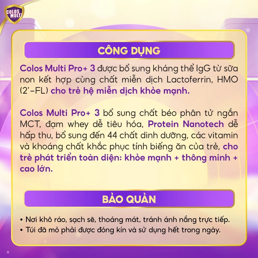 Công dụng của sữa Colos Multi Pro+3 mini