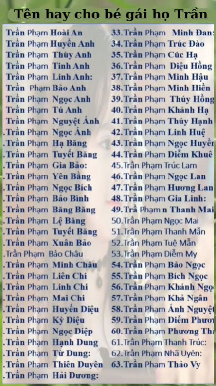 Tên con gái họ Trần 4 chữ cùng họ Phạm