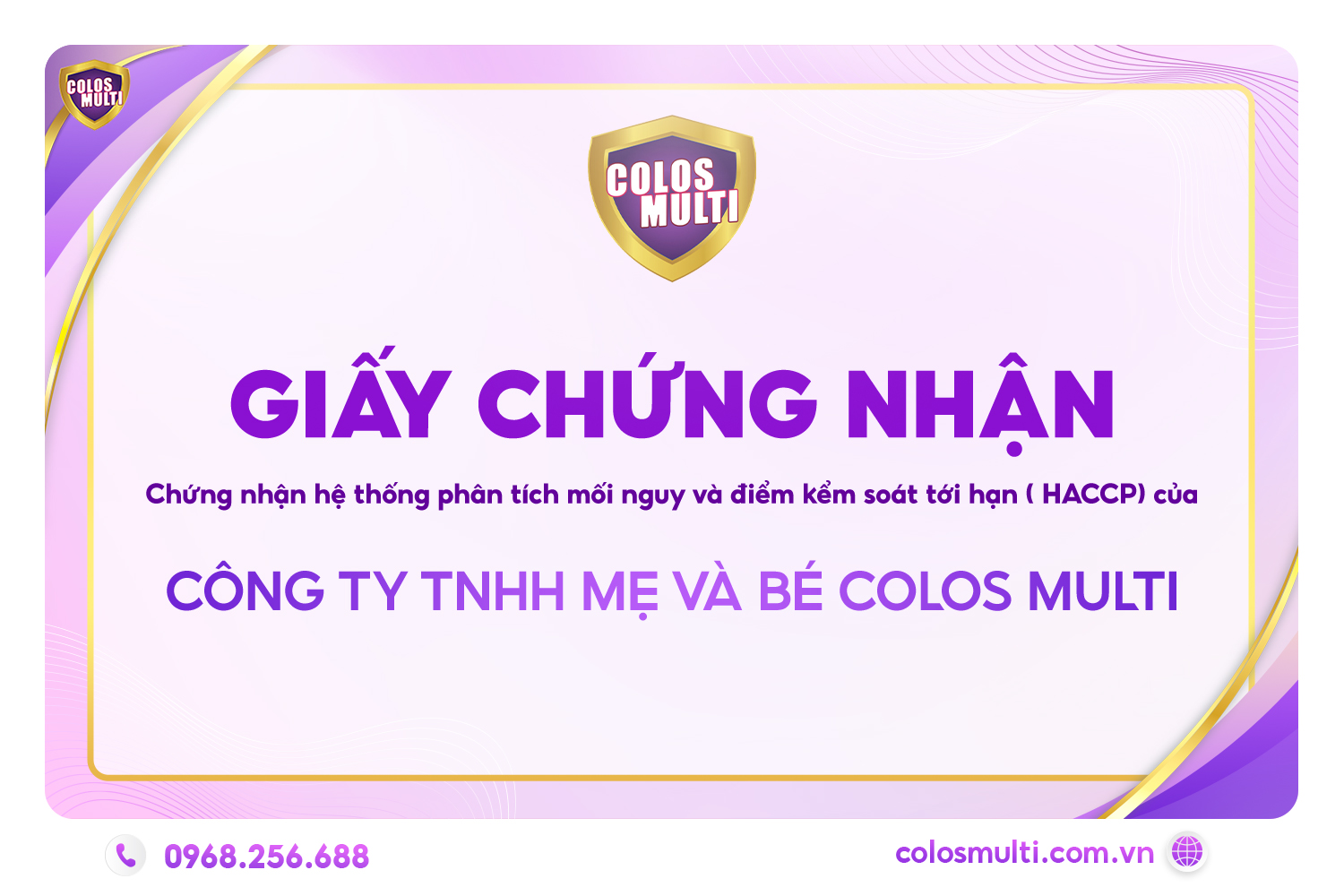 Giấy chứng nhận HACCP của Colos Multi